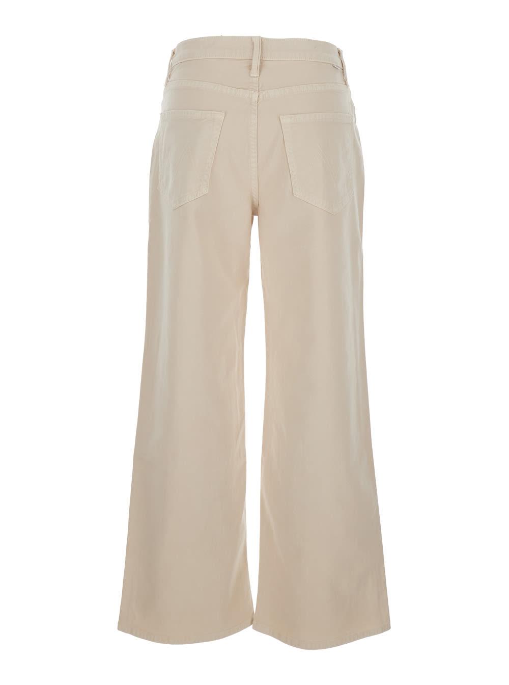mother jeans the dodger flod with belt loops and wide leg in beige denim for women