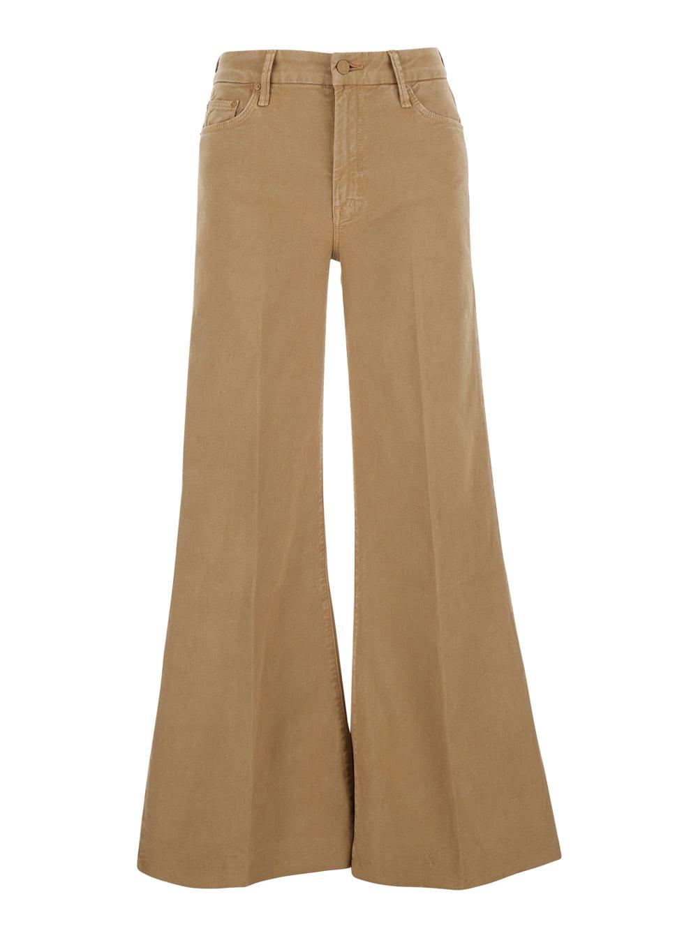 mother jeans the roller fray brown with five pockets and frayed hem in cotton women