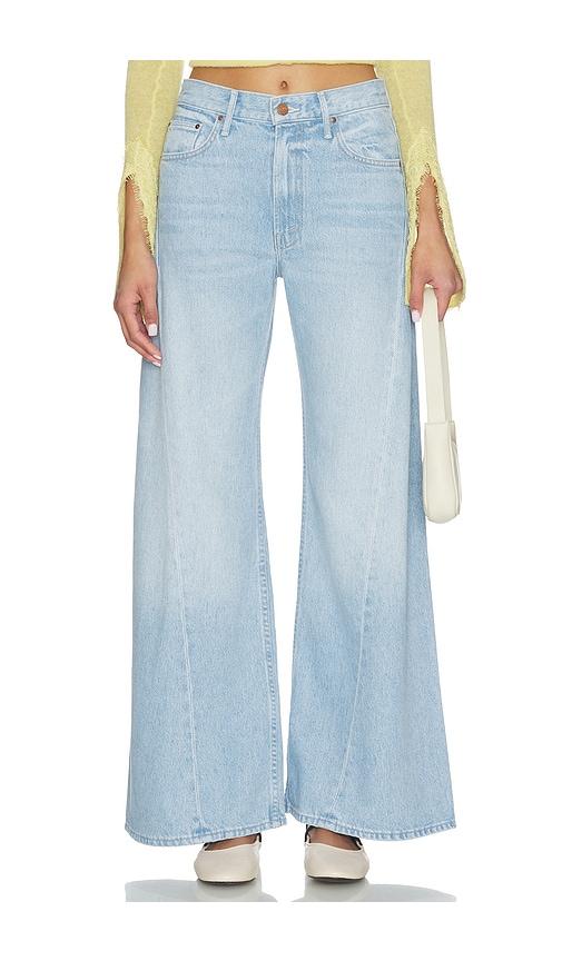 mother lil petite lemon twist sneak jeans in blue.