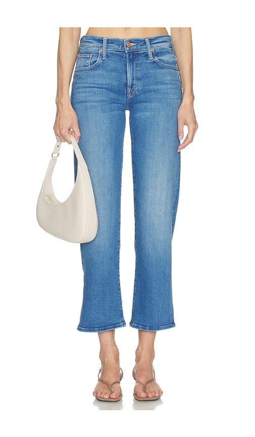 mother lil petite mid rise zip rambler ankle jeans in blue.