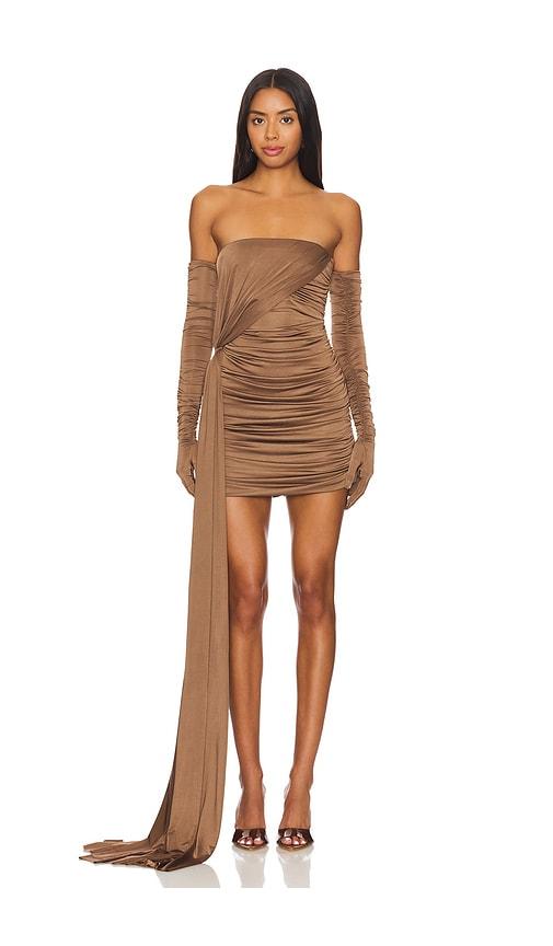 mother of all delores mini dress in brown.