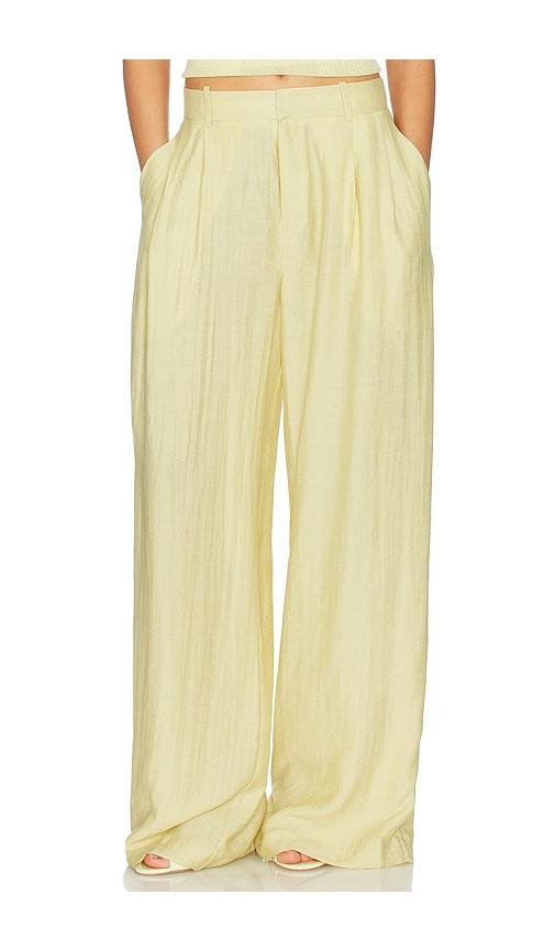 mother of all hedi mid waist tailored linen pant in lemon.