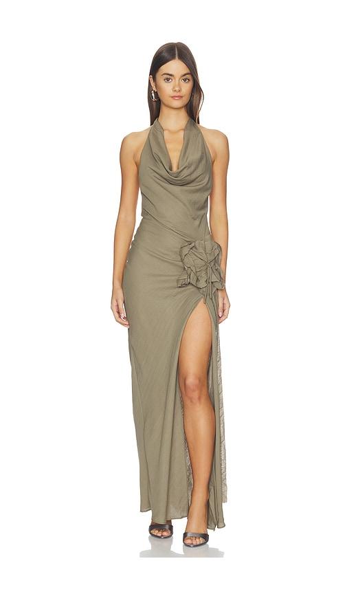 mother of all patsy maxi dress in olive.
