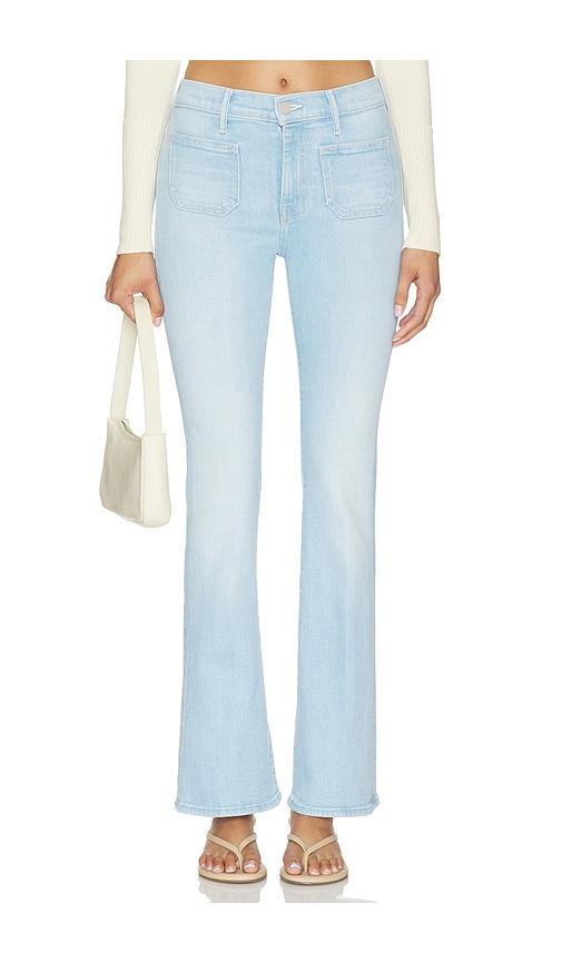 mother patch pocket weekend jeans in blue.
