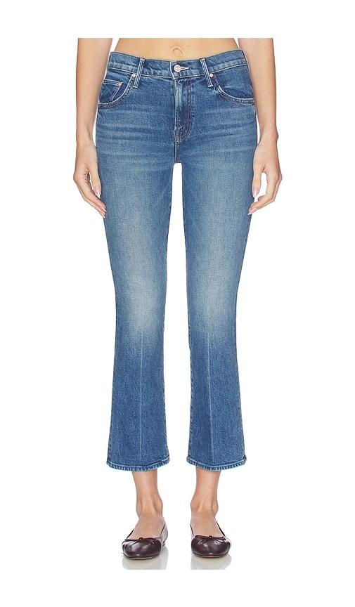mother petite insider ankle jeans in blue.