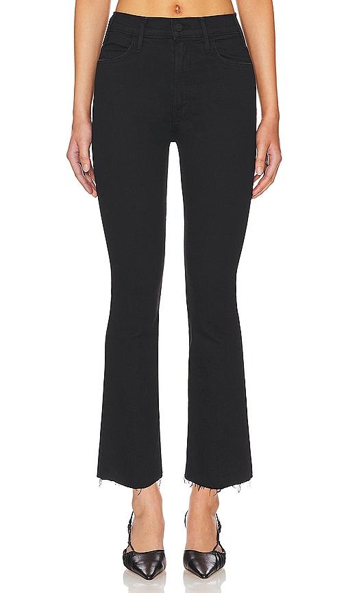 mother petite lil hustler ankle fray jeans in black.