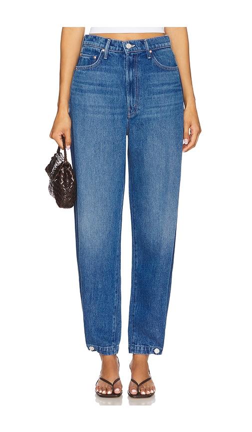 mother the chute flood jeans in blue.