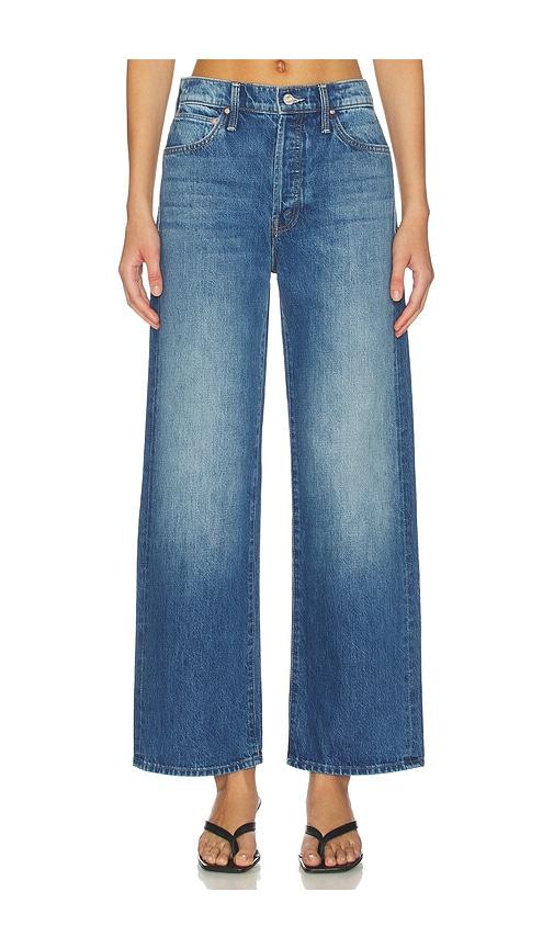 mother the dodger button flood jeans in blue.