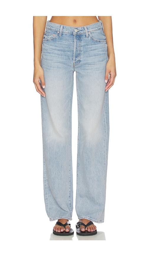mother the dodger button hover cuff jeans in blue.