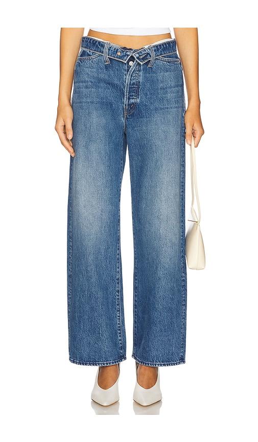 mother the fold over dodger ankle jeans in blue.