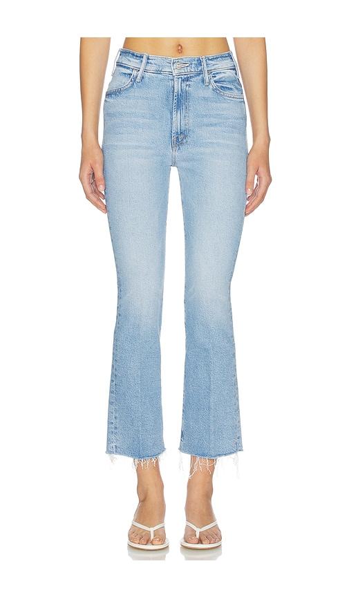 mother the hustler ankle fray jeans in blue.