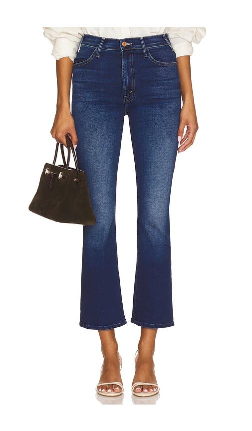 mother the hustler ankle jeans in blue.