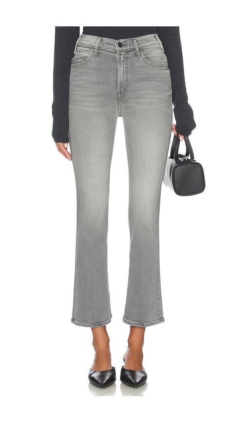 mother the hustler ankle jeans in grey.