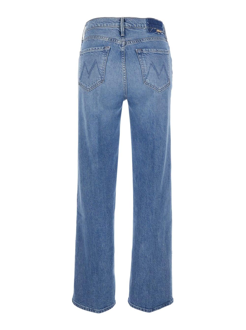 mother the kick it ankle blue five-pocket jeans with faded effect in denim women