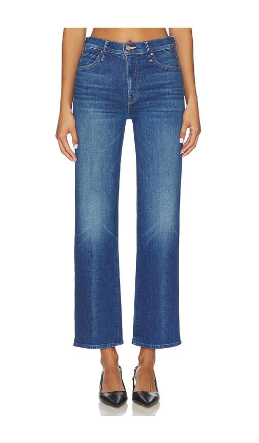 mother the kick it flood jeans in denim-dark.