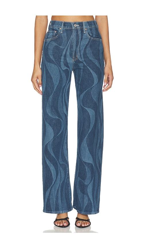 mother the lasso sneak jeans in blue.