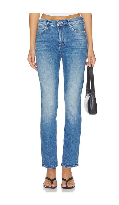 mother the mid rise dazzler hover jeans in blue.