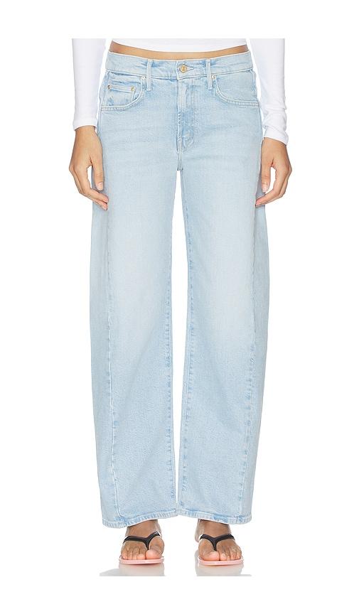 mother the mid rise half-pipe hover jeans in blue.