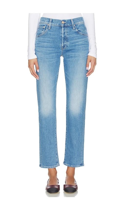 mother the mid rise hiker hover jeans in blue.