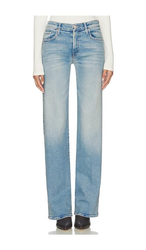 mother the mid rise maven sneak jeans in blue.