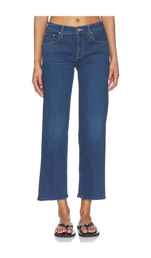 mother the mid rise rambler zip flood jeans in blue.