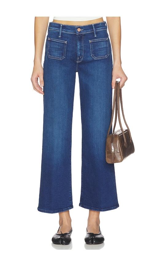mother the patch pocket mid rise maven ankle jeans in blue.