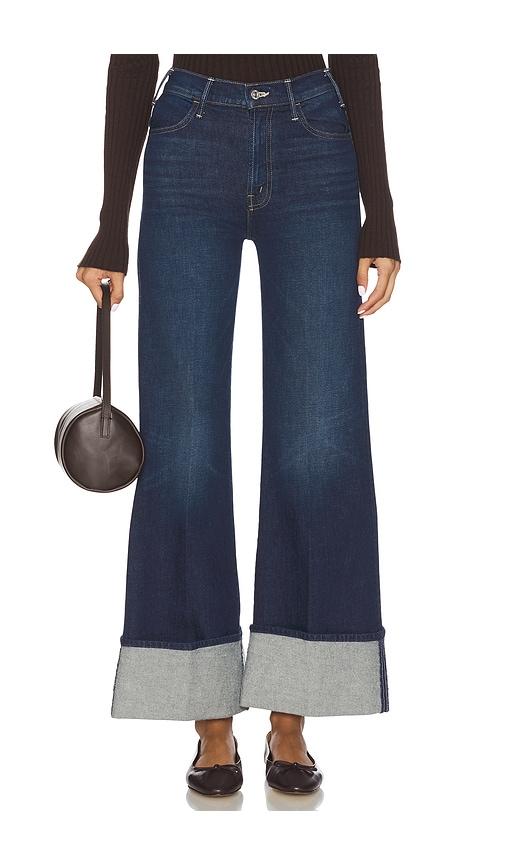 mother the petite hustler roller sneak cuff jeans in blue.