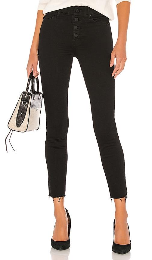 mother the pixie ankle fray jeans in black.