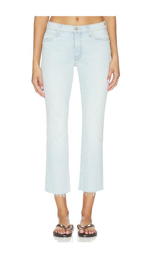 mother the rascal flood fray jeans in blue.