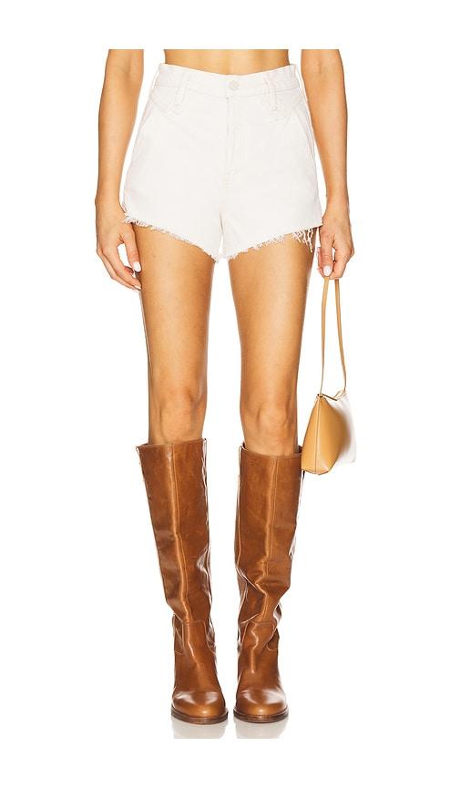 mother the rocky tomcat kick fray short in ivory.