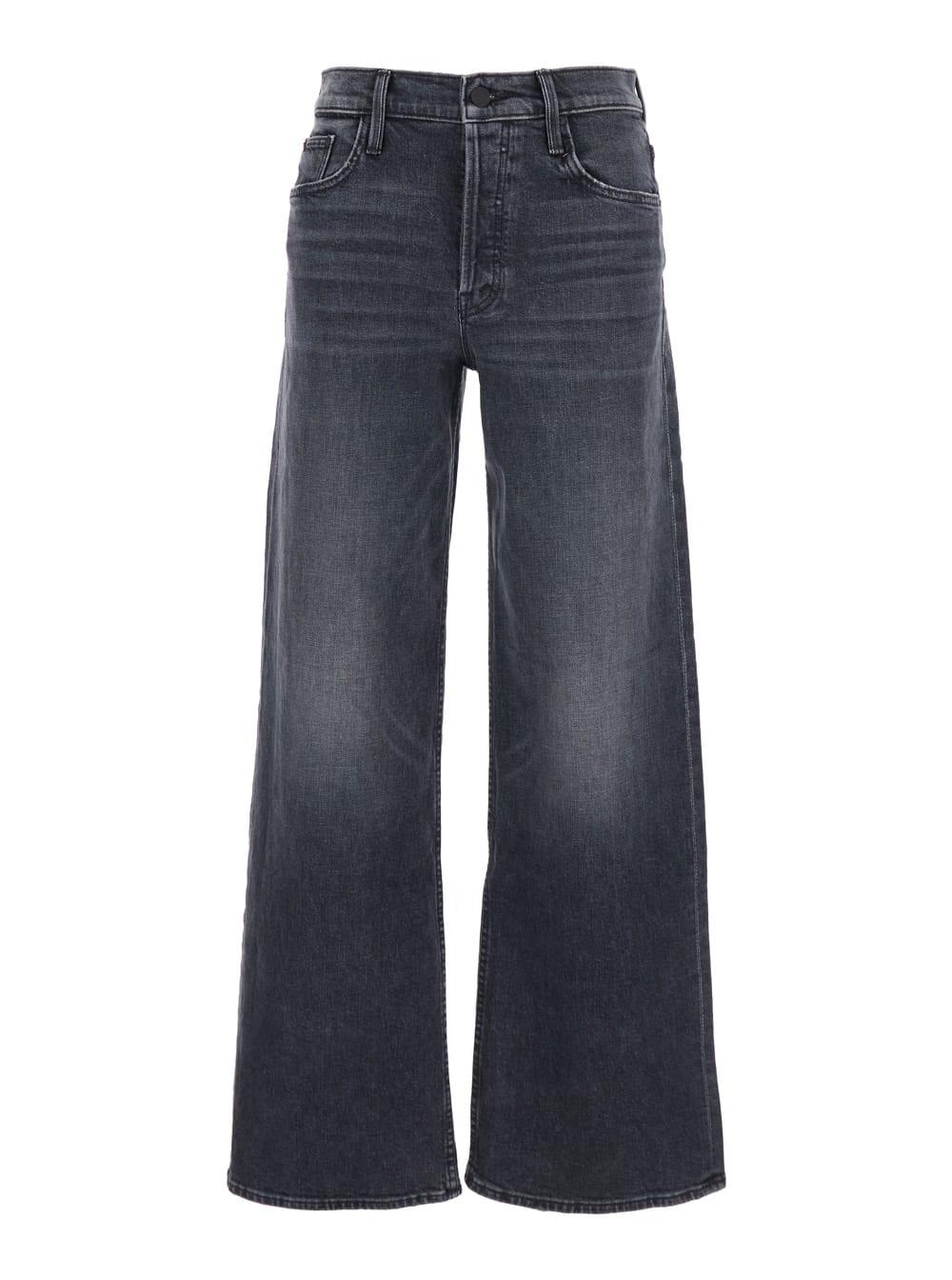mother the smoothie sneak black jeans with wide leg and logo embroidery on the rear in denim woman