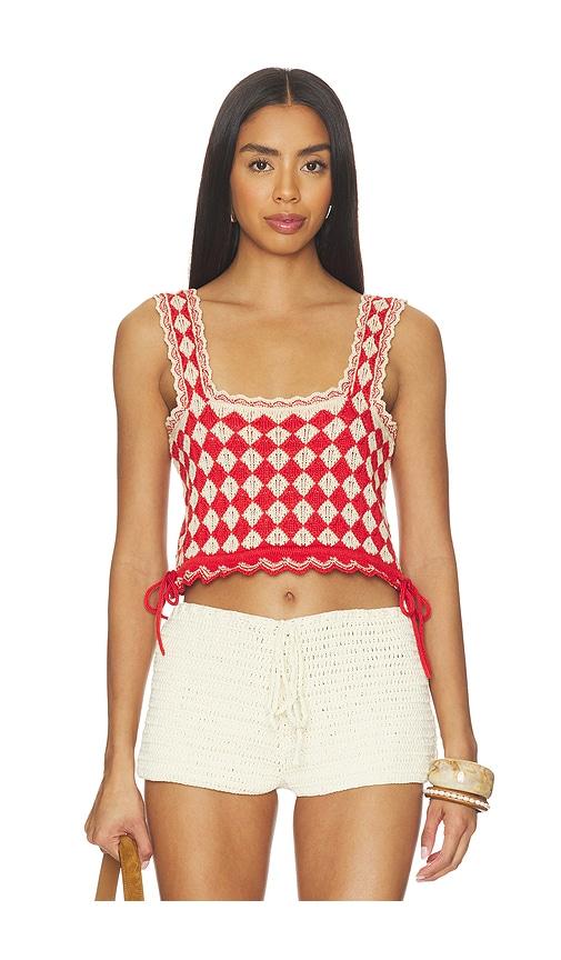 mother the square top in red,cream.