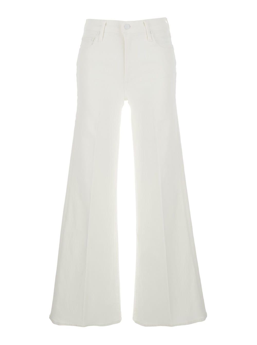 mother the twister sneak white jeans with belt loops and wide leg in denim woman