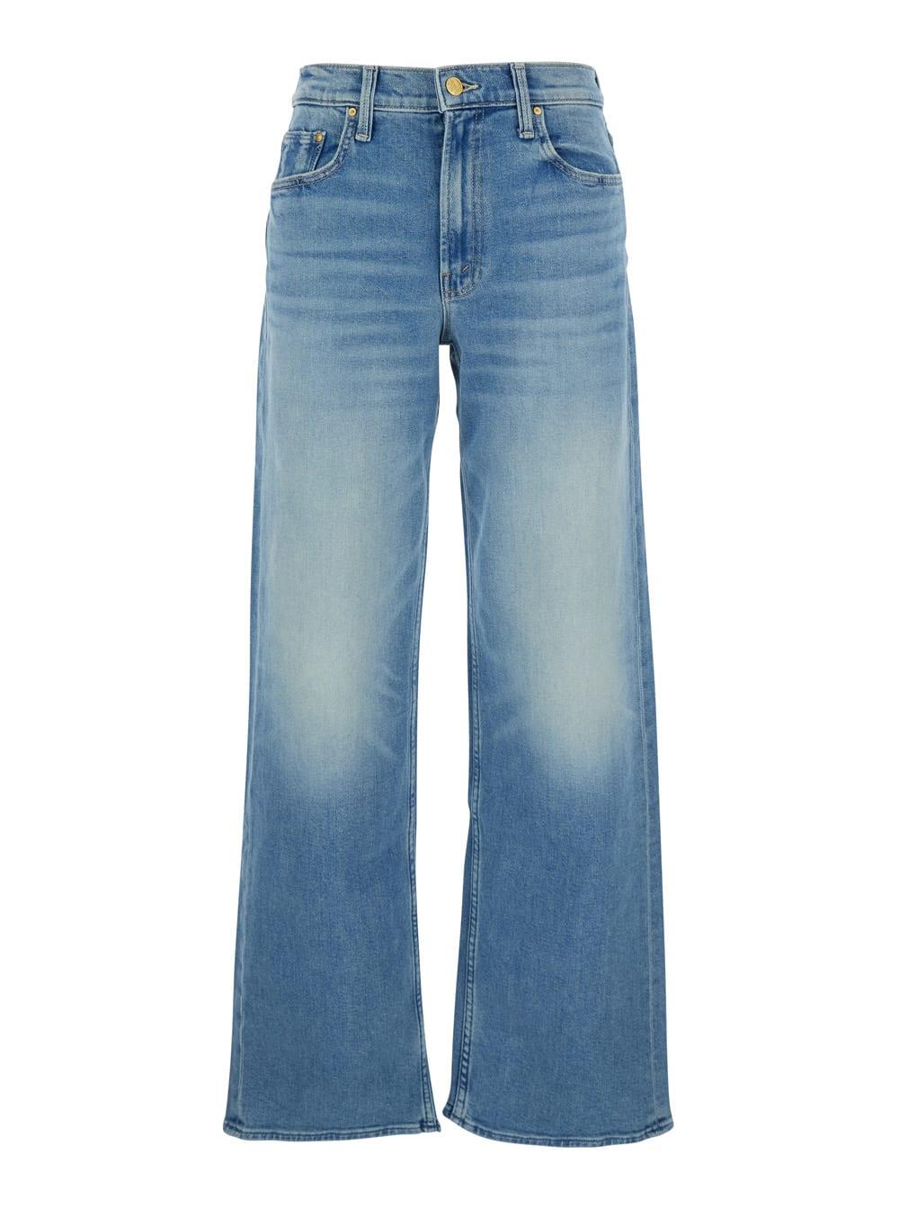 mother the zipper sneak blue jeans with belt loops and wide leg in denim woman