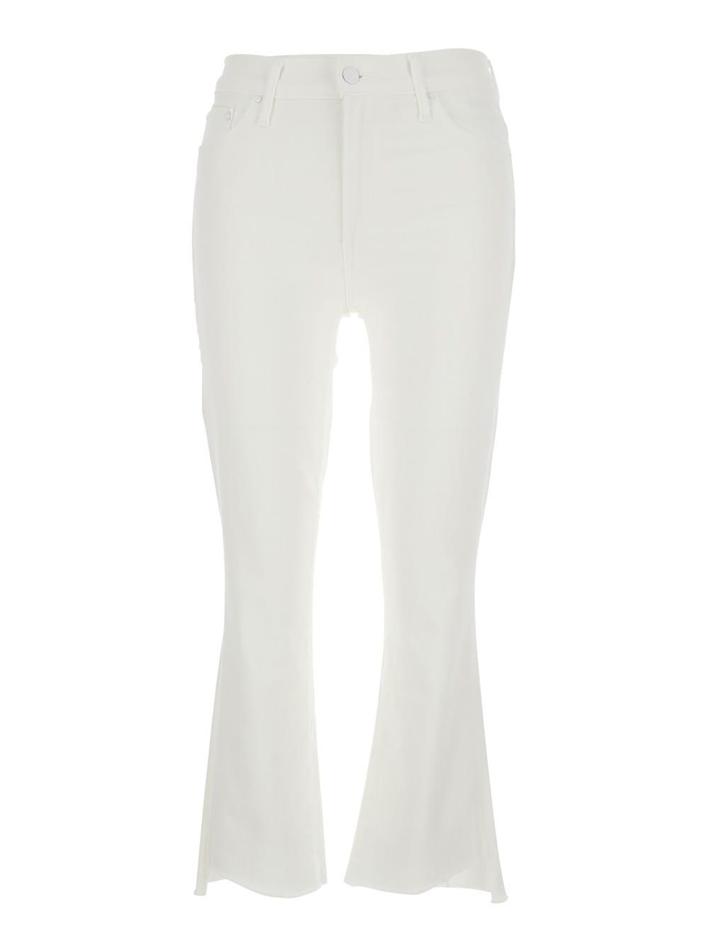 mother white cropped jeans with flared bottom in cotton blend denim woman