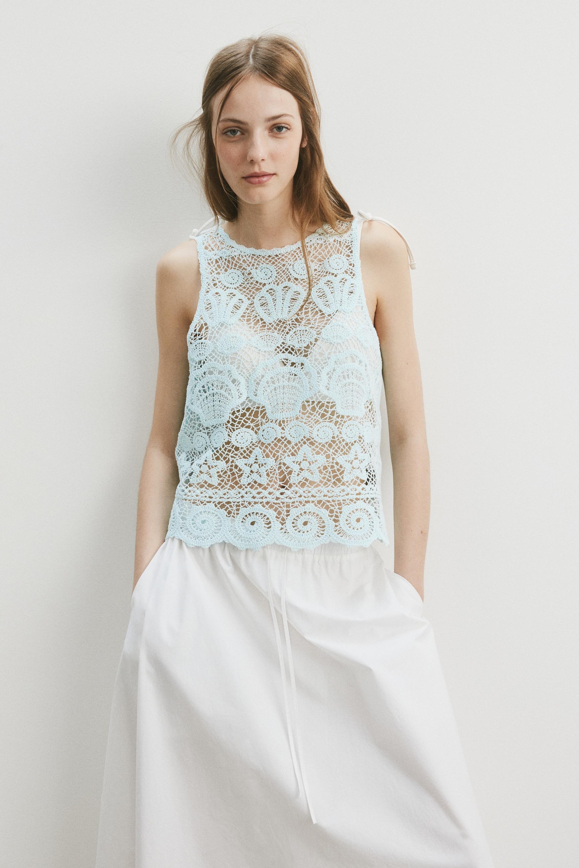 motif-detail crochet-look top