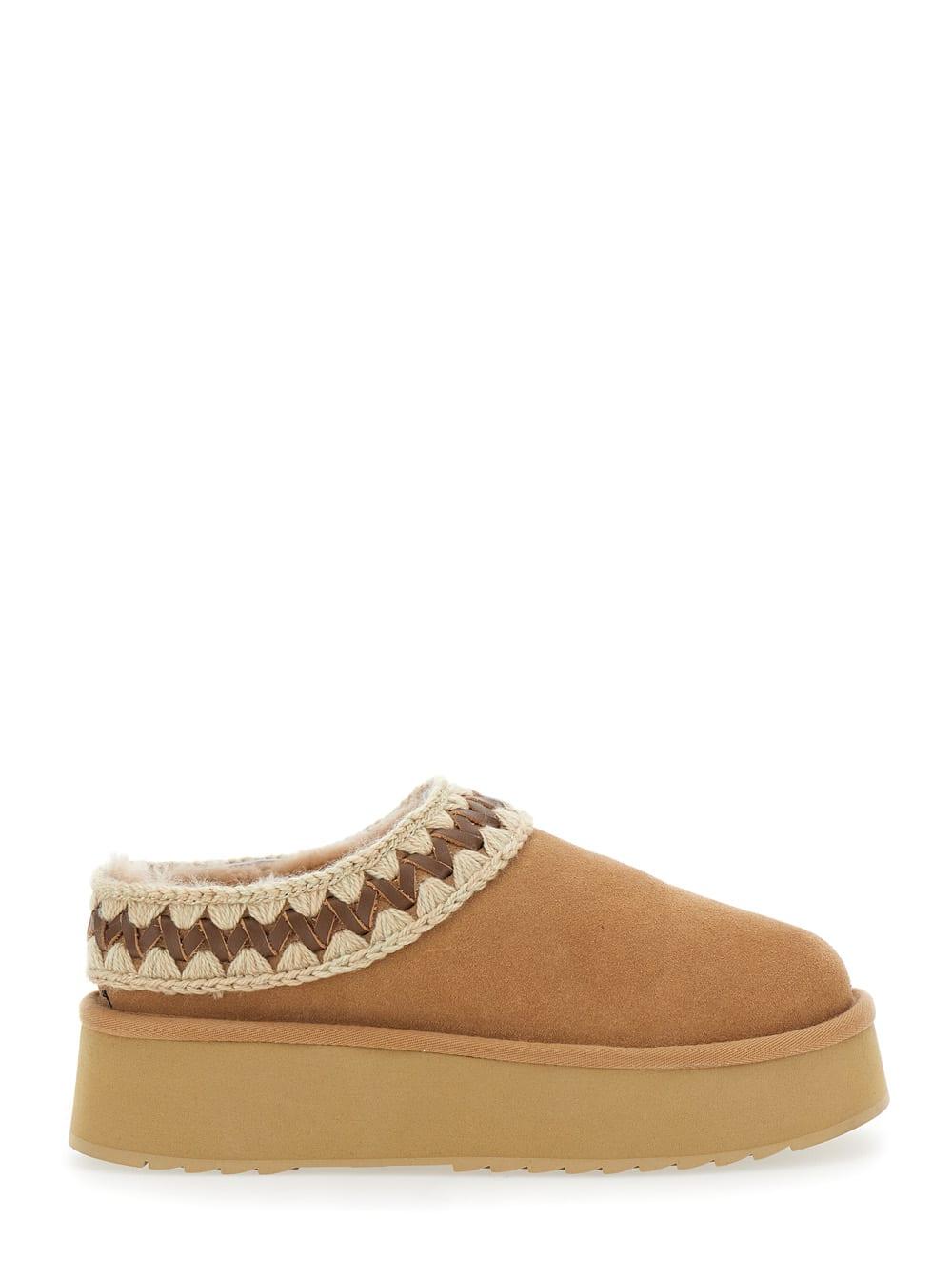 mou beige mules with braided detail in suede woman