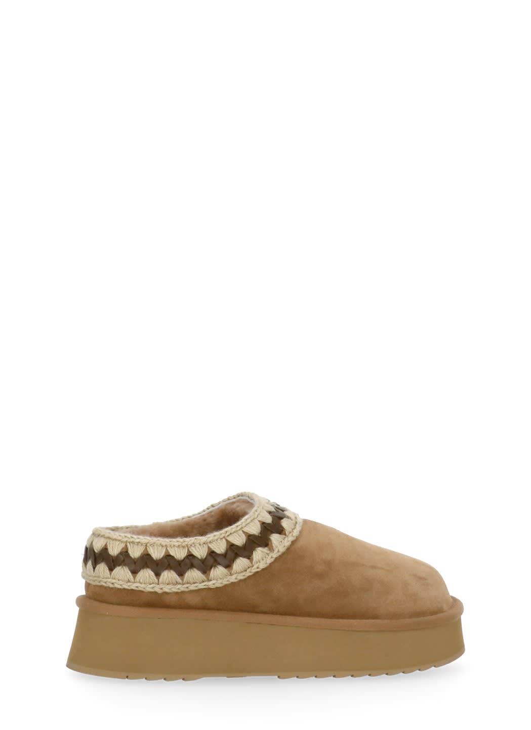 mou beige mules with braided detail in suede woman