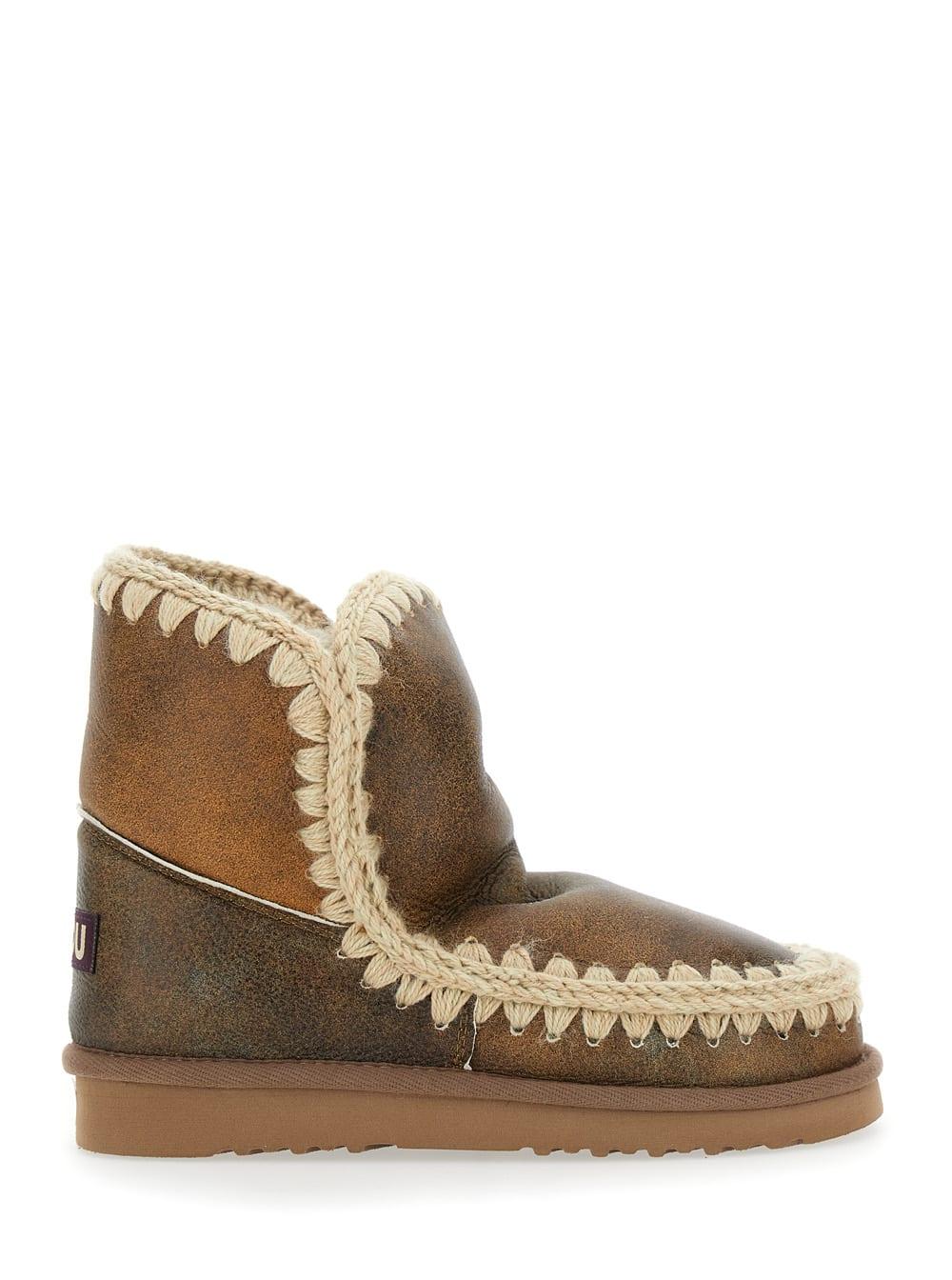 mou eskimo brown ankle boots with crochet details and logo patch on the rear in suede woman