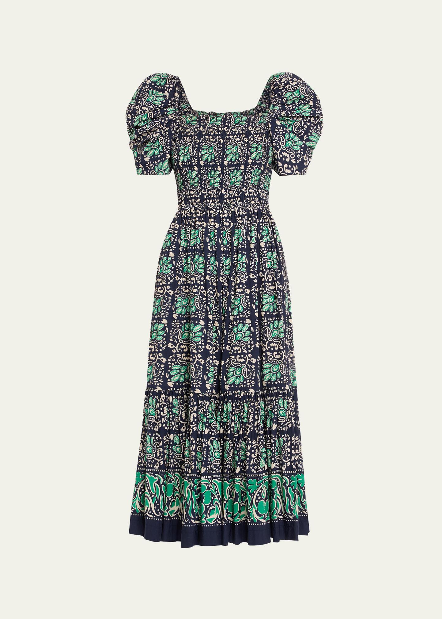 moulin smocked puff-sleeve midi dress
