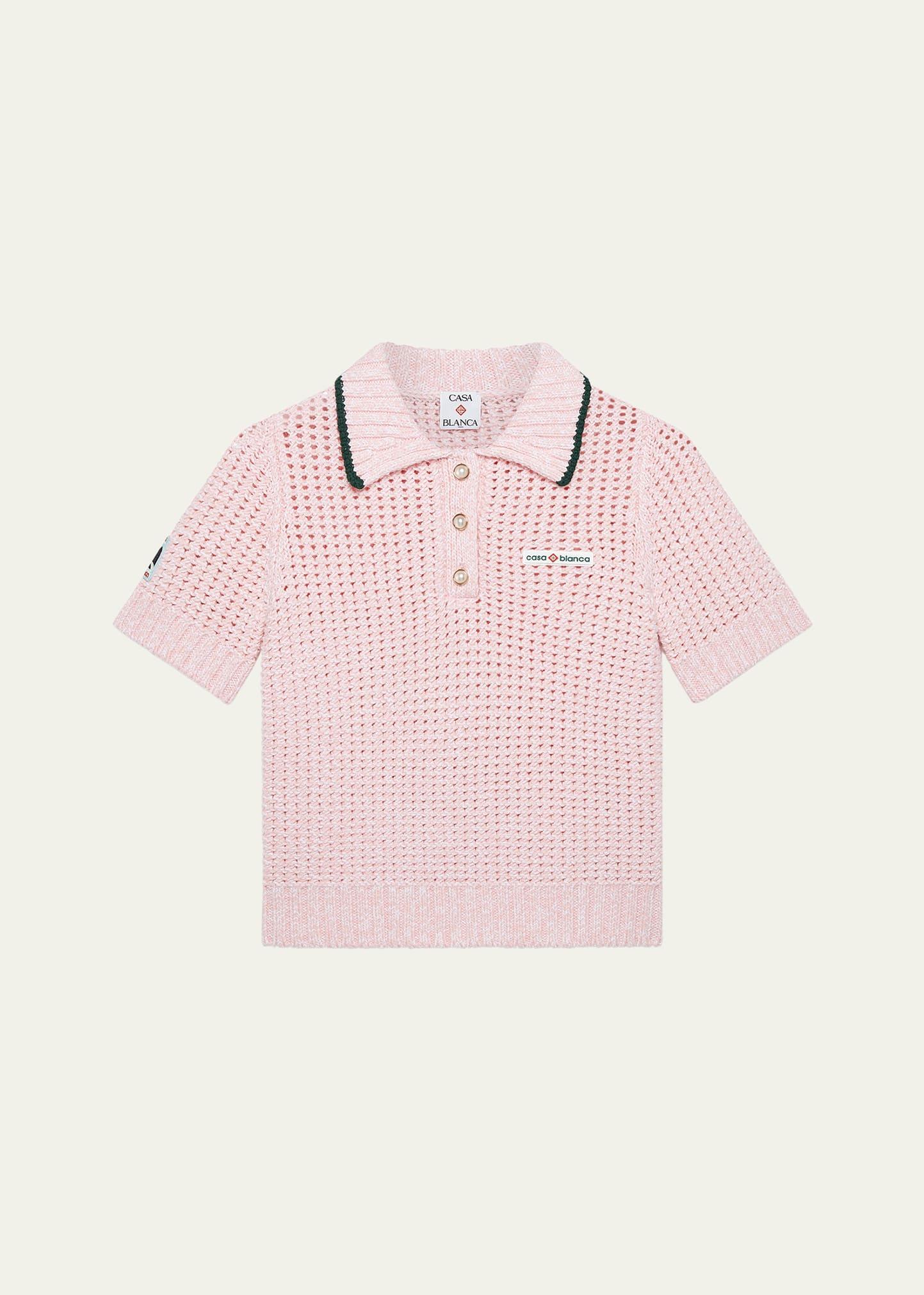 mouline crochet-knit cropped polo