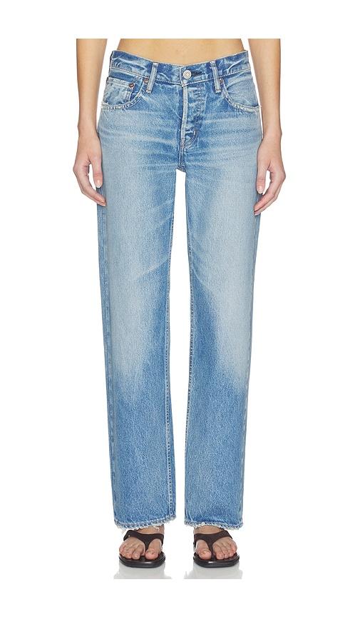 moussy vintage cheval straight low rise jeans in blue.