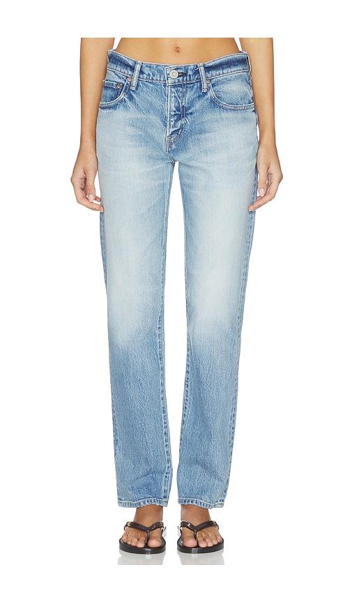moussy vintage deland slim straight leg jeans in blue.