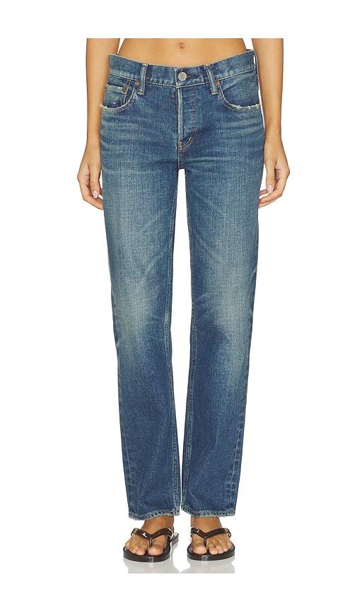 moussy vintage hadley straight low rise jeans in blue.