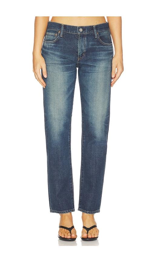moussy vintage leverett slim straight jeans in blue.