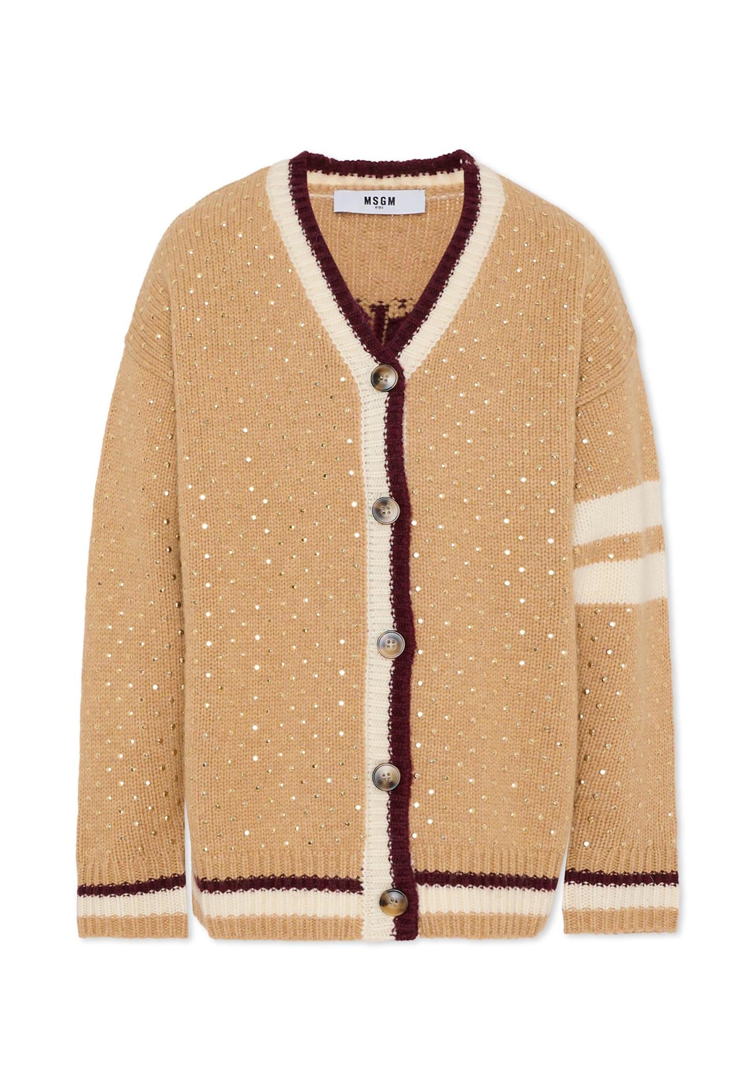msgm beige cardigan for girl with studs