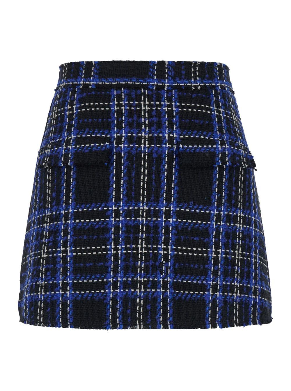 msgm black and blue skorts with check motif in fabric woman