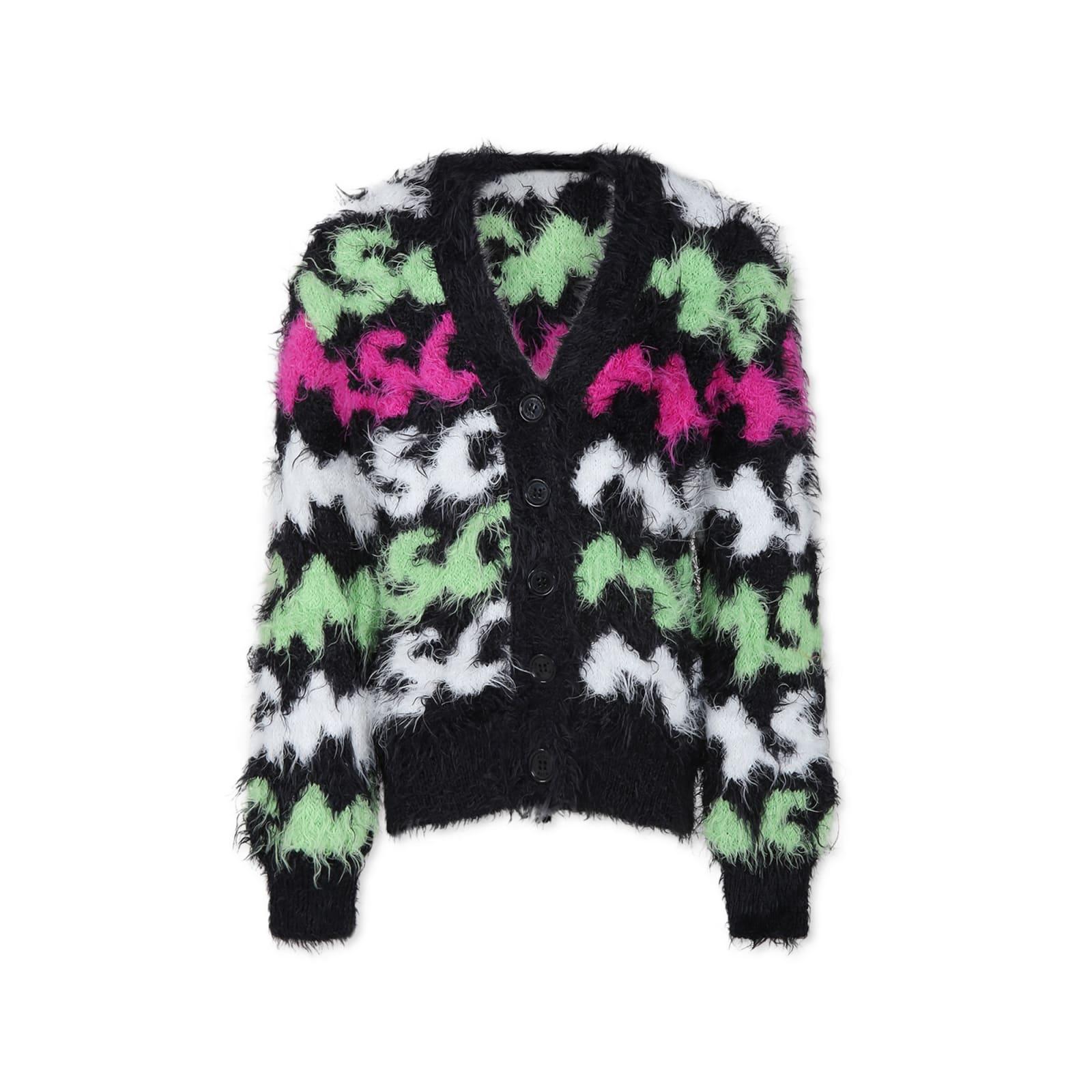 msgm black cardigan for girl with logo
