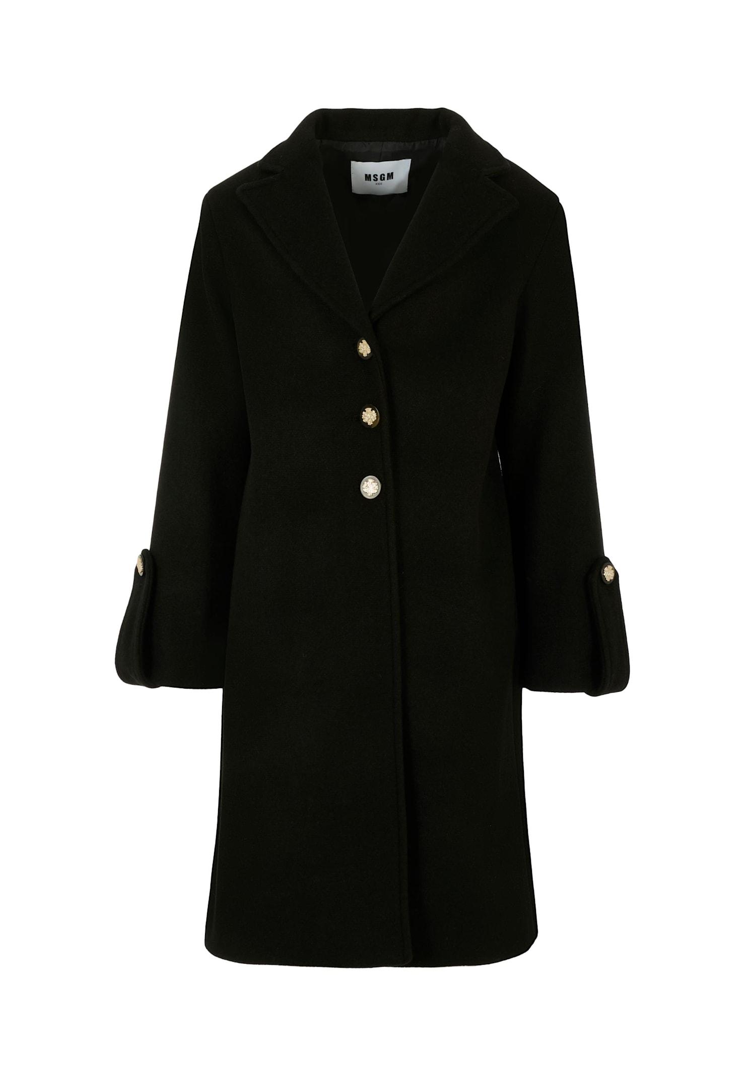 msgm black coat for girl with logo