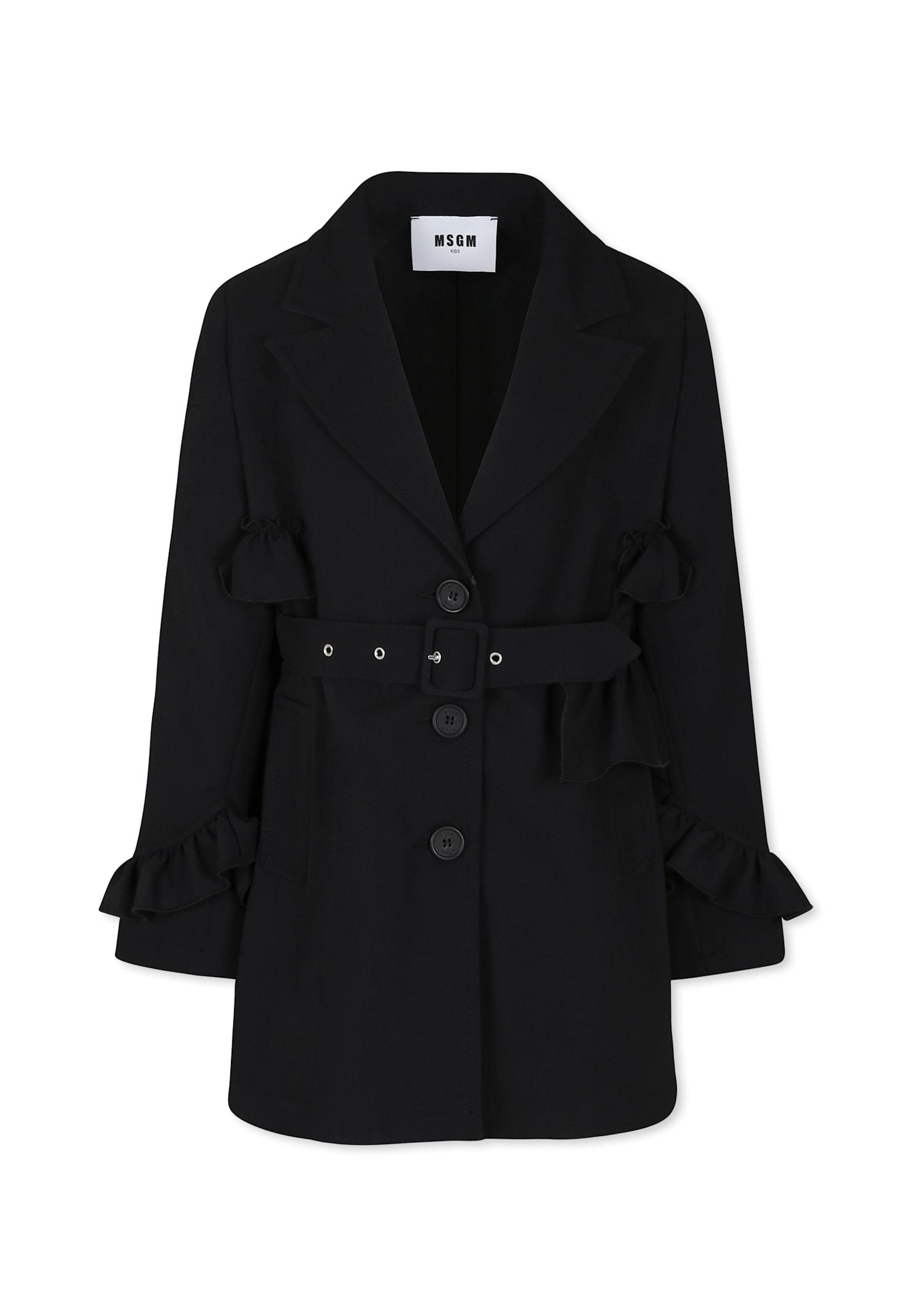 msgm black coat for girl with logo